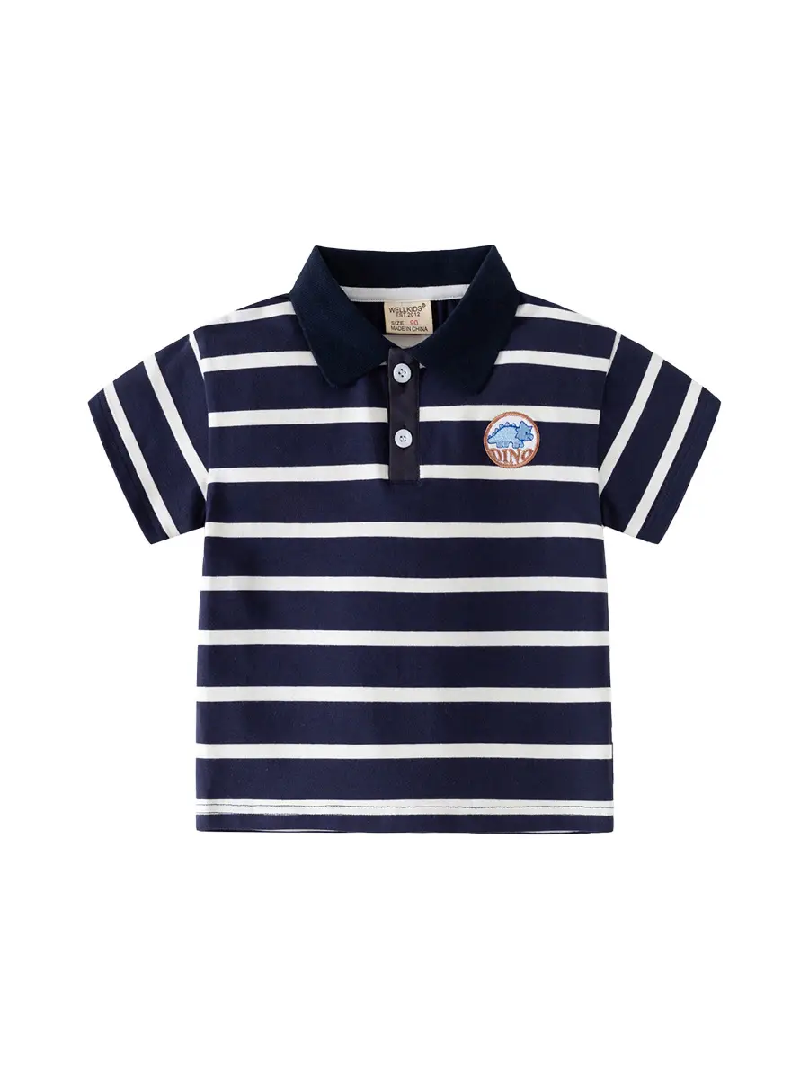 Summer Boys Striped Polo Shirt Blue White Kids Casual Top