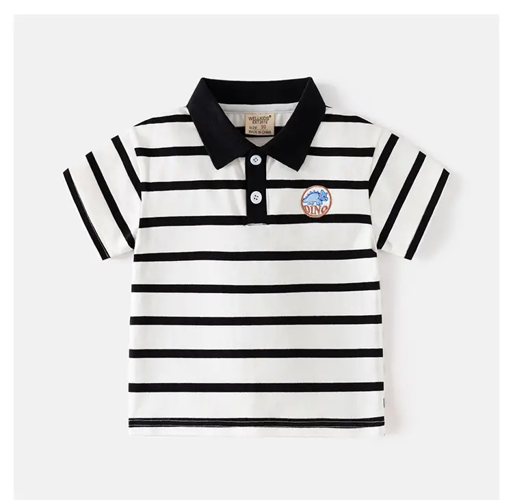 Summer Boys Striped Polo Shirt Blue White Kids Casual Top — feature 10