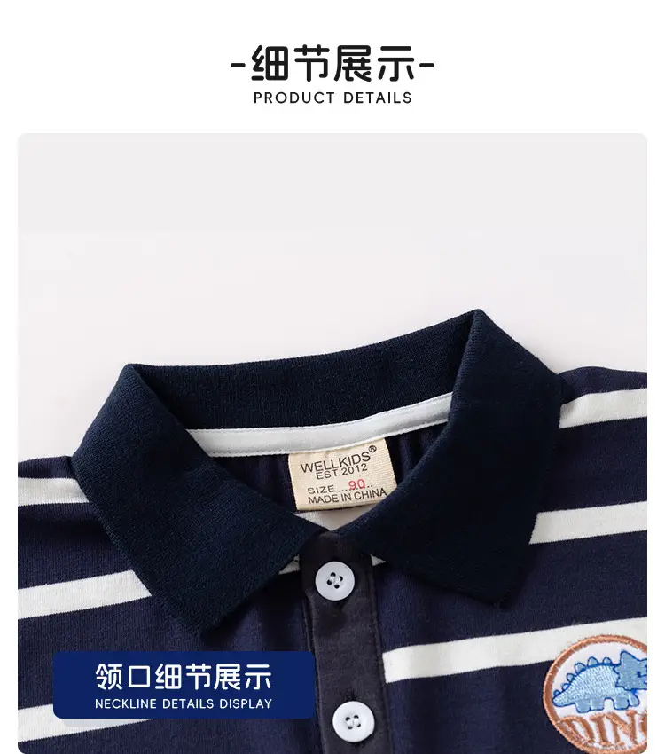 Summer Boys Striped Polo Shirt Blue White Kids Casual Top — feature 12