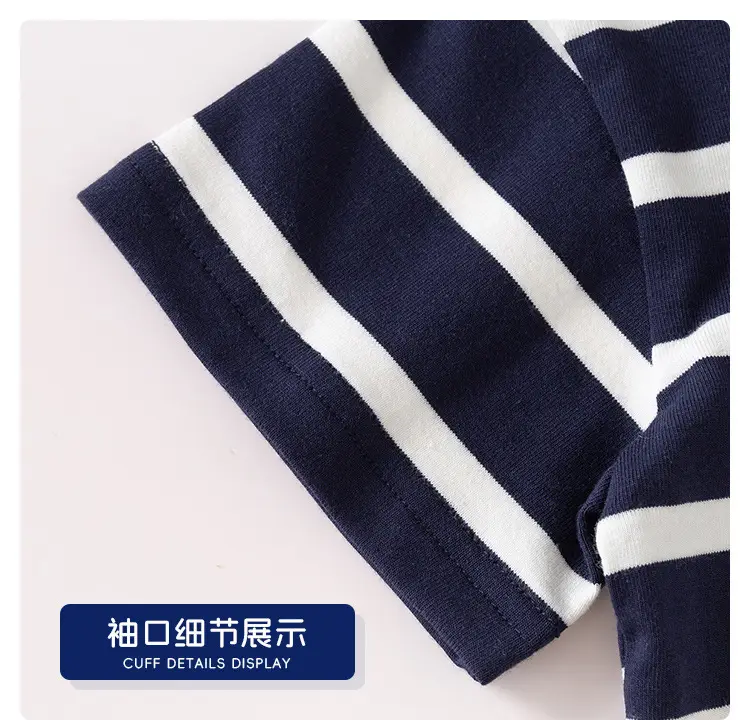 Summer Boys Striped Polo Shirt Blue White Kids Casual Top — feature 13