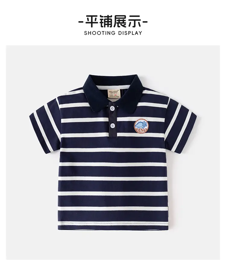 Summer Boys Striped Polo Shirt Blue White Kids Casual Top — feature 8