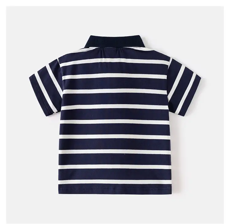 Summer Boys Striped Polo Shirt Blue White Kids Casual Top — feature 9