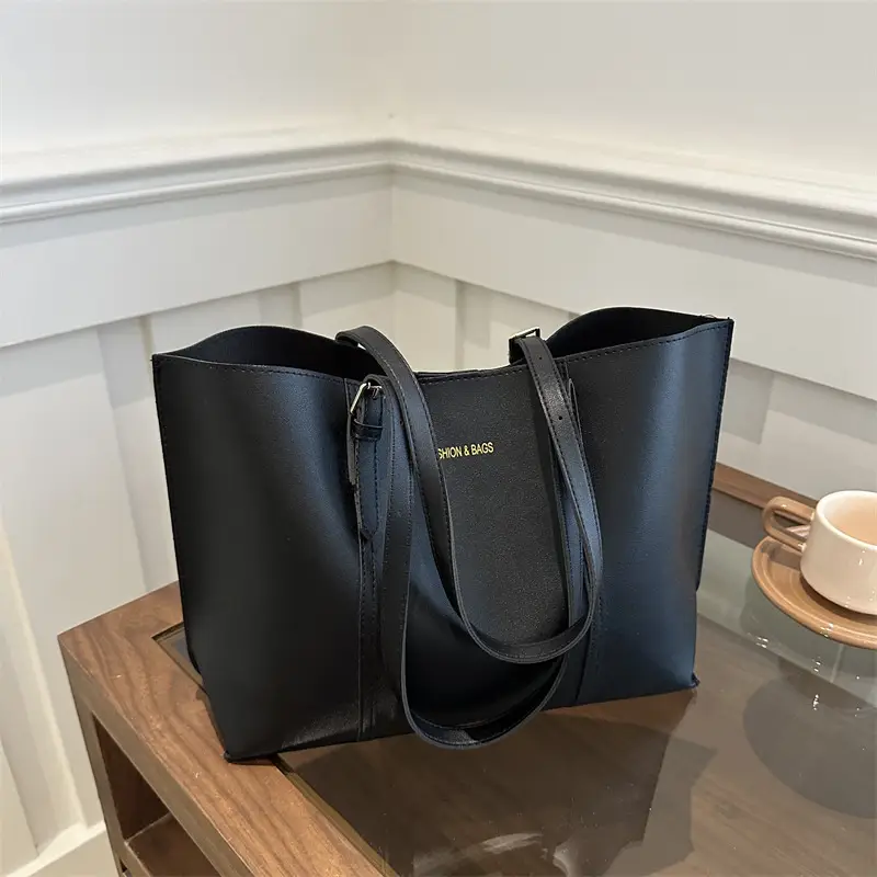 Women's Black Leather Tote Bag Large 2024 Winter Style - Image 7