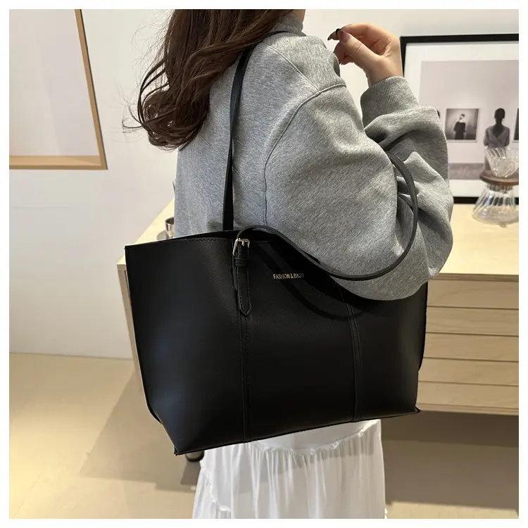 Women's Black Leather Tote Bag Large 2024 Winter Style — feature 18