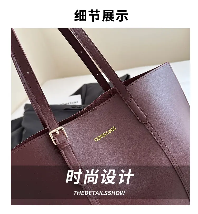 Women's Black Leather Tote Bag Large 2024 Winter Style — feature 2