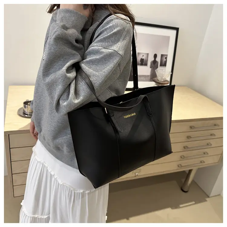 Women's Black Leather Tote Bag Large 2024 Winter Style — feature 20