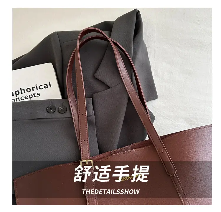 Women's Black Leather Tote Bag Large 2024 Winter Style — feature 4