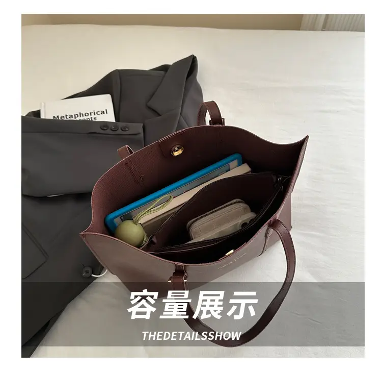 Women's Black Leather Tote Bag Large 2024 Winter Style — feature 5