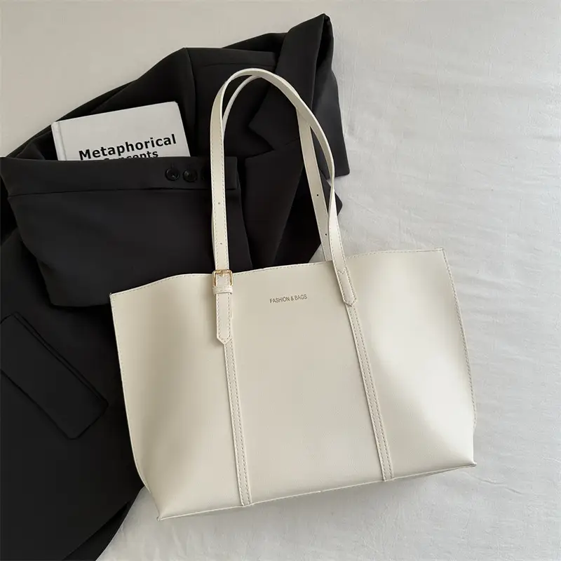 Women's Black Leather Tote Bag Large 2024 Winter Style - Image 2