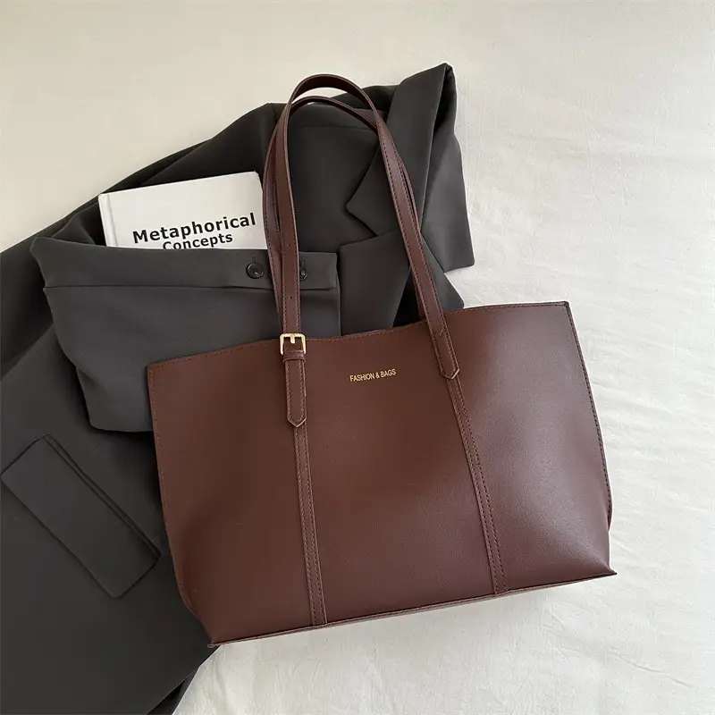 Women's Black Leather Tote Bag Large 2024 Winter Style - Image 3