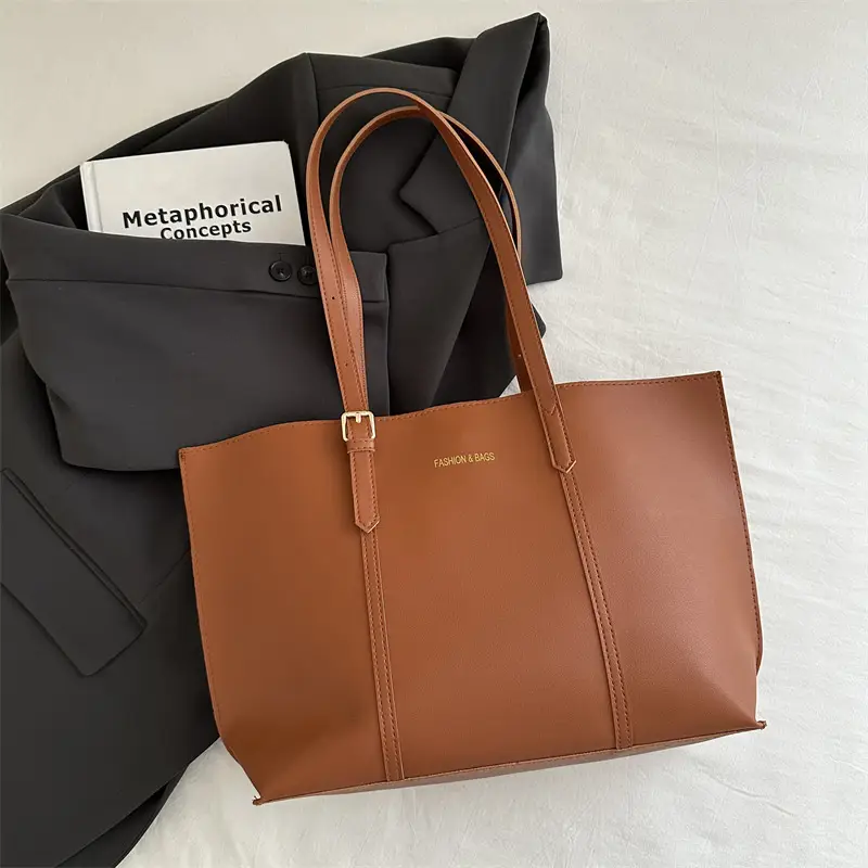 Women's Black Leather Tote Bag Large 2024 Winter Style - Image 4