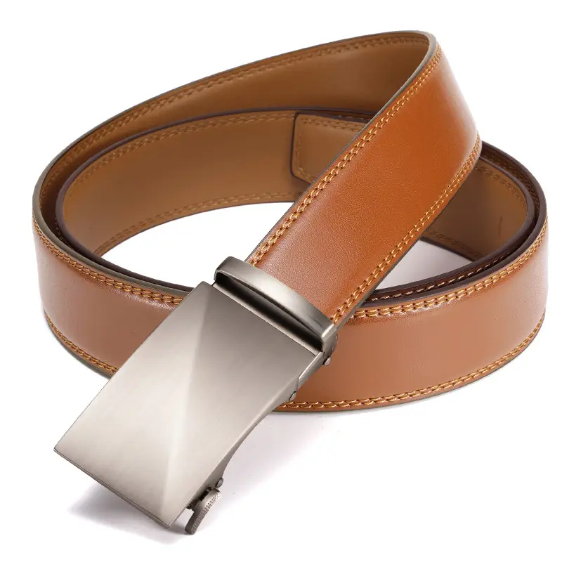 Men's Crossbody Belt Genuine Leather Automatic Buckle Brown