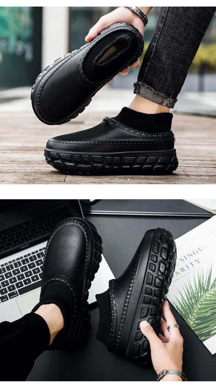 Tire Bottom Couple's Cotton Shoes Winter Increased Thick Bottom Cotton Slippers for Outer Wear Non-slip Waterproof Warm Bag Heel Socks Slippers for Men — feature 10