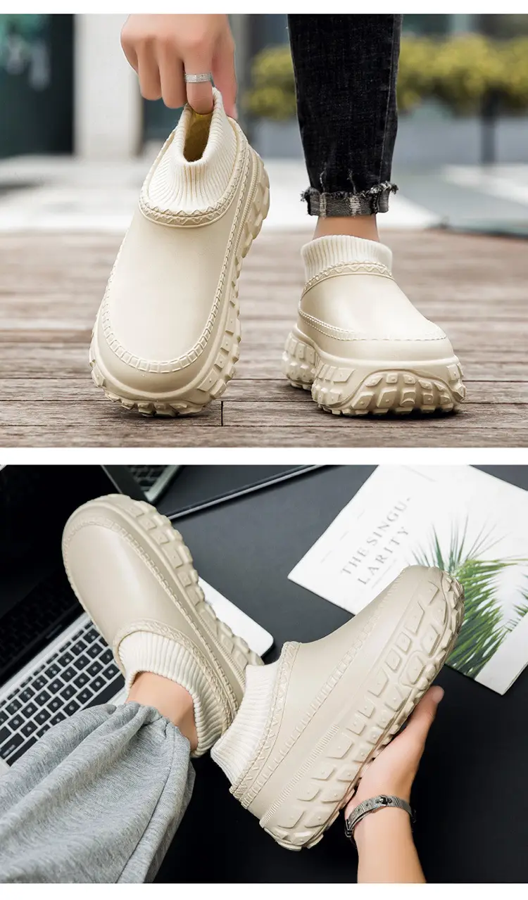 Tire Bottom Couple's Cotton Shoes Winter Increased Thick Bottom Cotton Slippers for Outer Wear Non-slip Waterproof Warm Bag Heel Socks Slippers for Men — feature 12