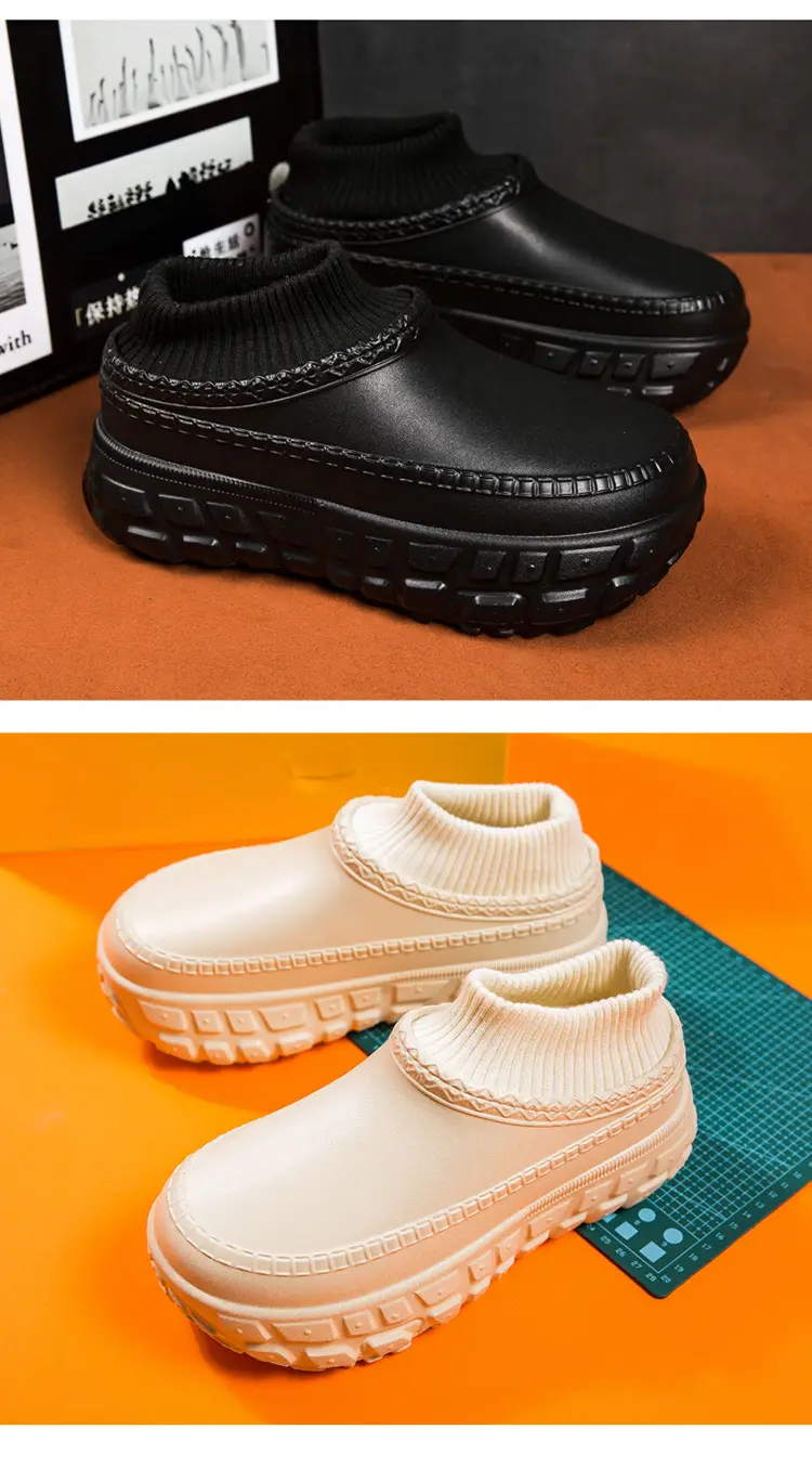 Tire Bottom Couple's Cotton Shoes Winter Increased Thick Bottom Cotton Slippers for Outer Wear Non-slip Waterproof Warm Bag Heel Socks Slippers for Men — feature 13