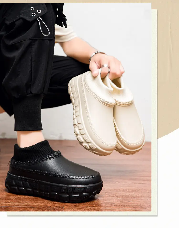 Tire Bottom Couple's Cotton Shoes Winter Increased Thick Bottom Cotton Slippers for Outer Wear Non-slip Waterproof Warm Bag Heel Socks Slippers for Men — feature 3