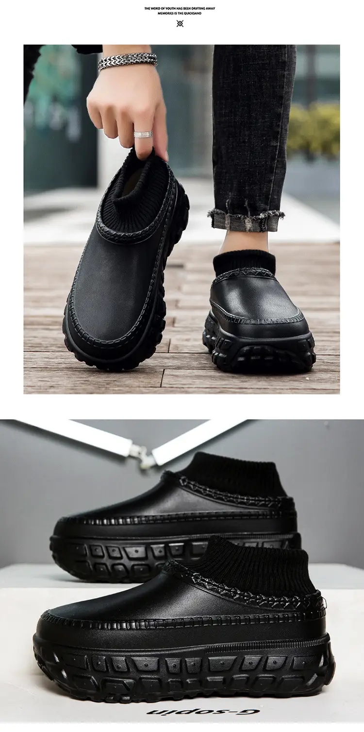 Tire Bottom Couple's Cotton Shoes Winter Increased Thick Bottom Cotton Slippers for Outer Wear Non-slip Waterproof Warm Bag Heel Socks Slippers for Men — feature 5