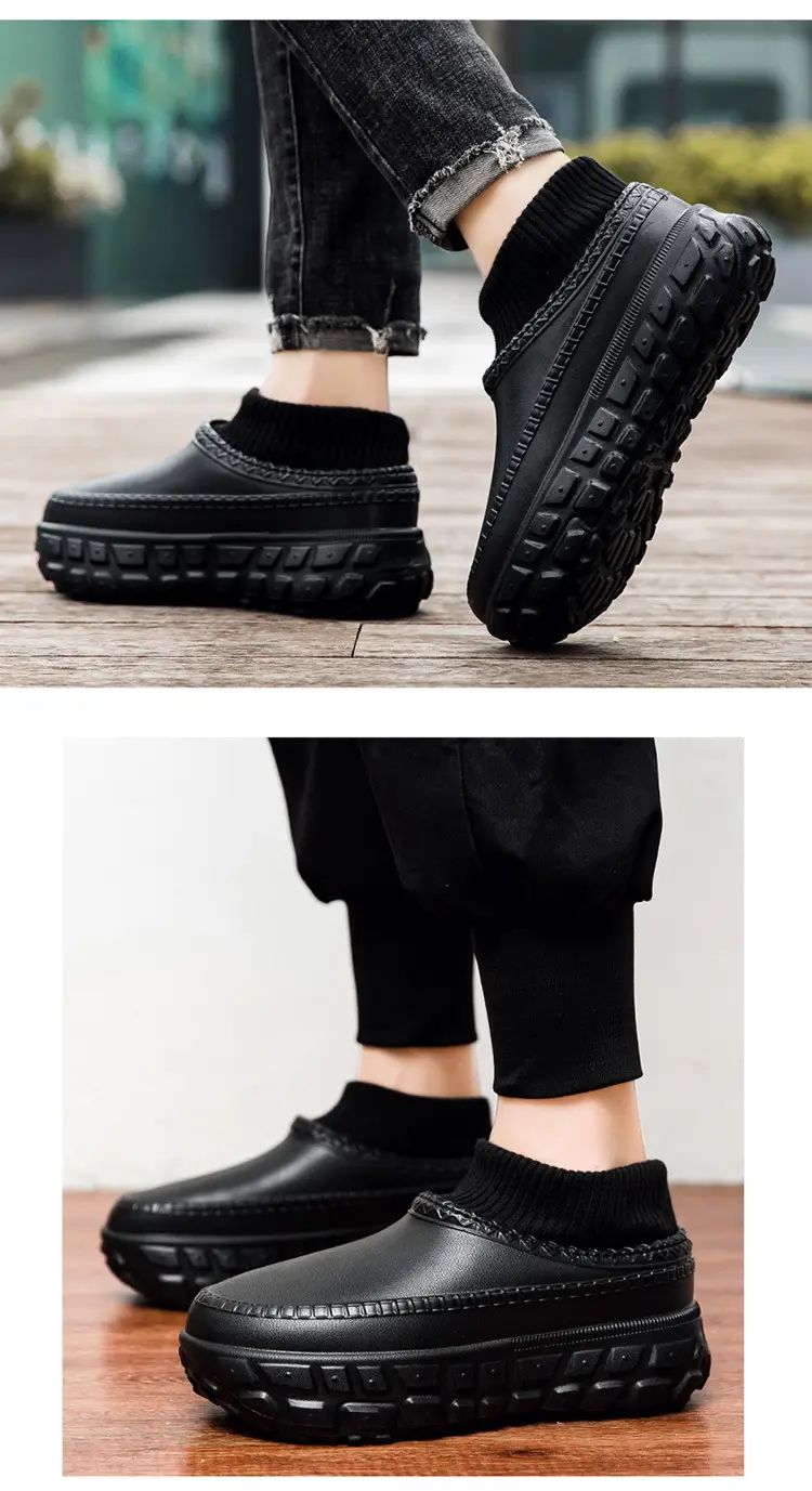 Tire Bottom Couple's Cotton Shoes Winter Increased Thick Bottom Cotton Slippers for Outer Wear Non-slip Waterproof Warm Bag Heel Socks Slippers for Men — feature 9