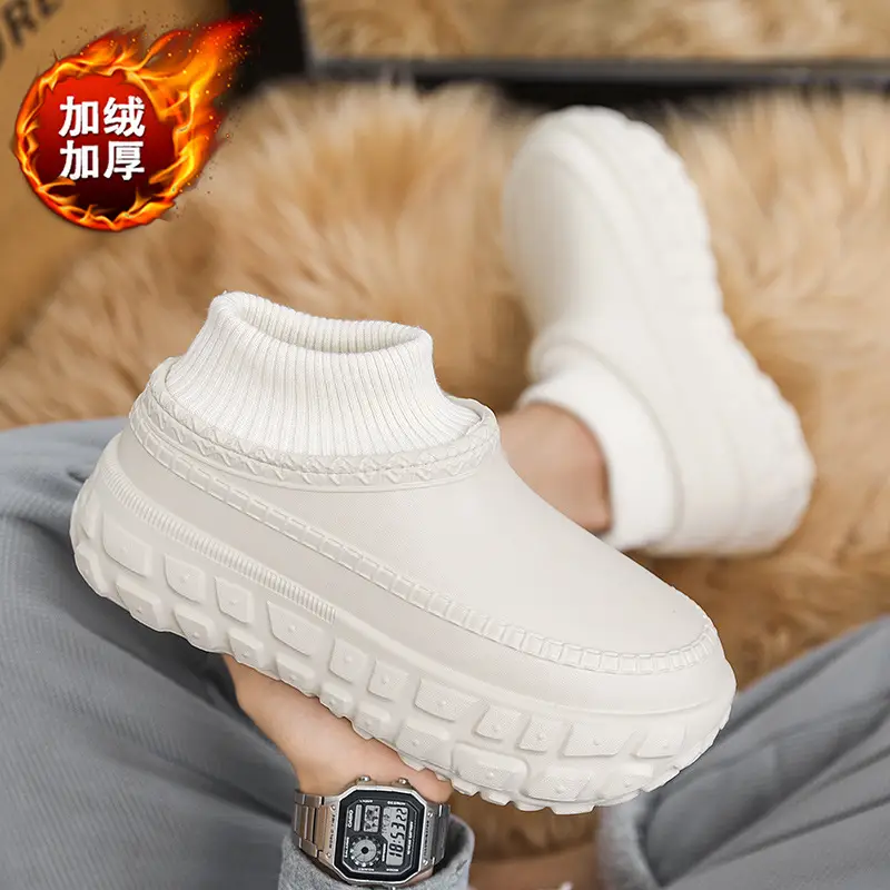 Tire Bottom Couple's Cotton Shoes Winter Increased Thick Bottom Cotton Slippers for Outer Wear Non-slip Waterproof Warm Bag Heel Socks Slippers for Men - Image 3