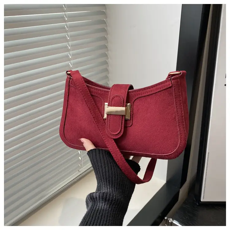 Red Textured Belt Buckle Shoulder Bag for Women 2024 — feature 27