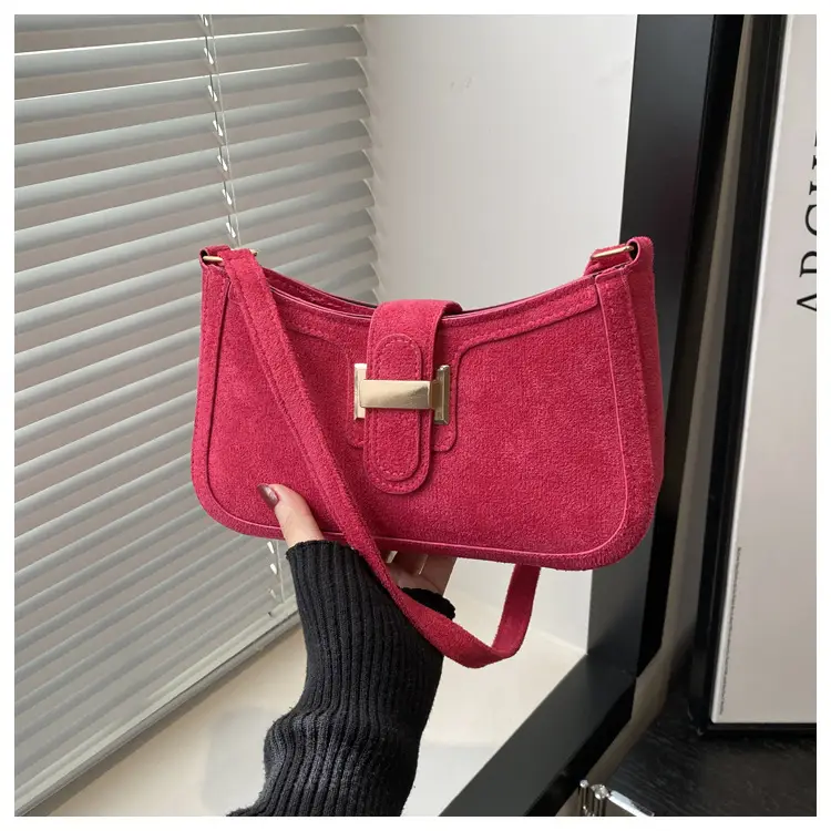 Red Textured Belt Buckle Shoulder Bag for Women 2024 — feature 30
