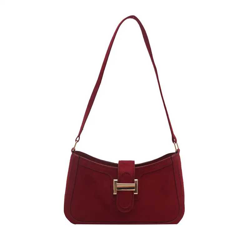 Red Textured Belt Buckle Shoulder Bag for Women 2024 - Image 5