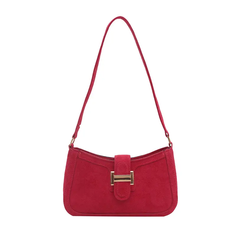 Red Textured Belt Buckle Shoulder Bag for Women 2024 - Image 7