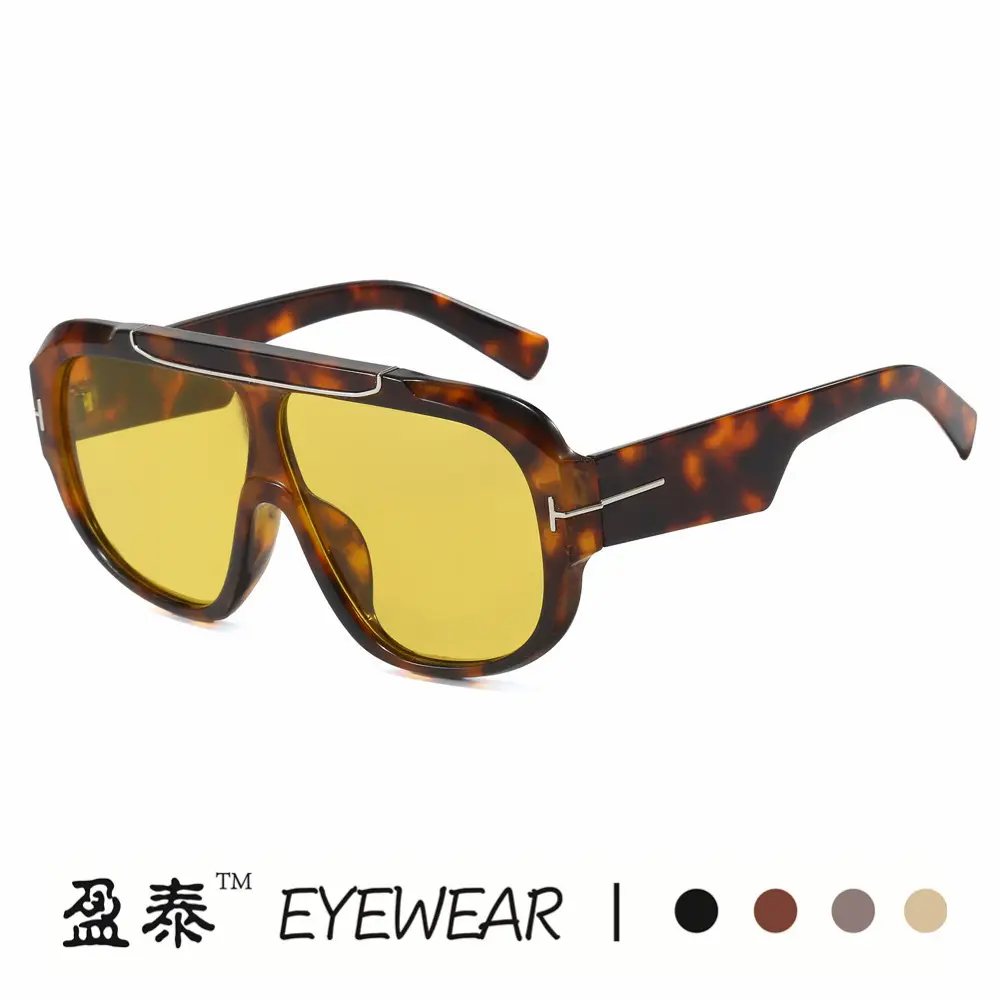 2025 T-Shape Aviator Sunglasses Black Yellow Lens - Image 10