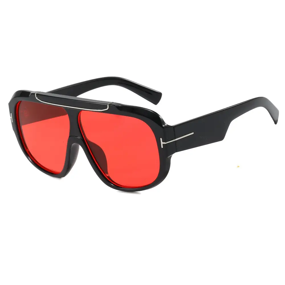 2025 T-Shape Aviator Sunglasses Black Yellow Lens - Image 2