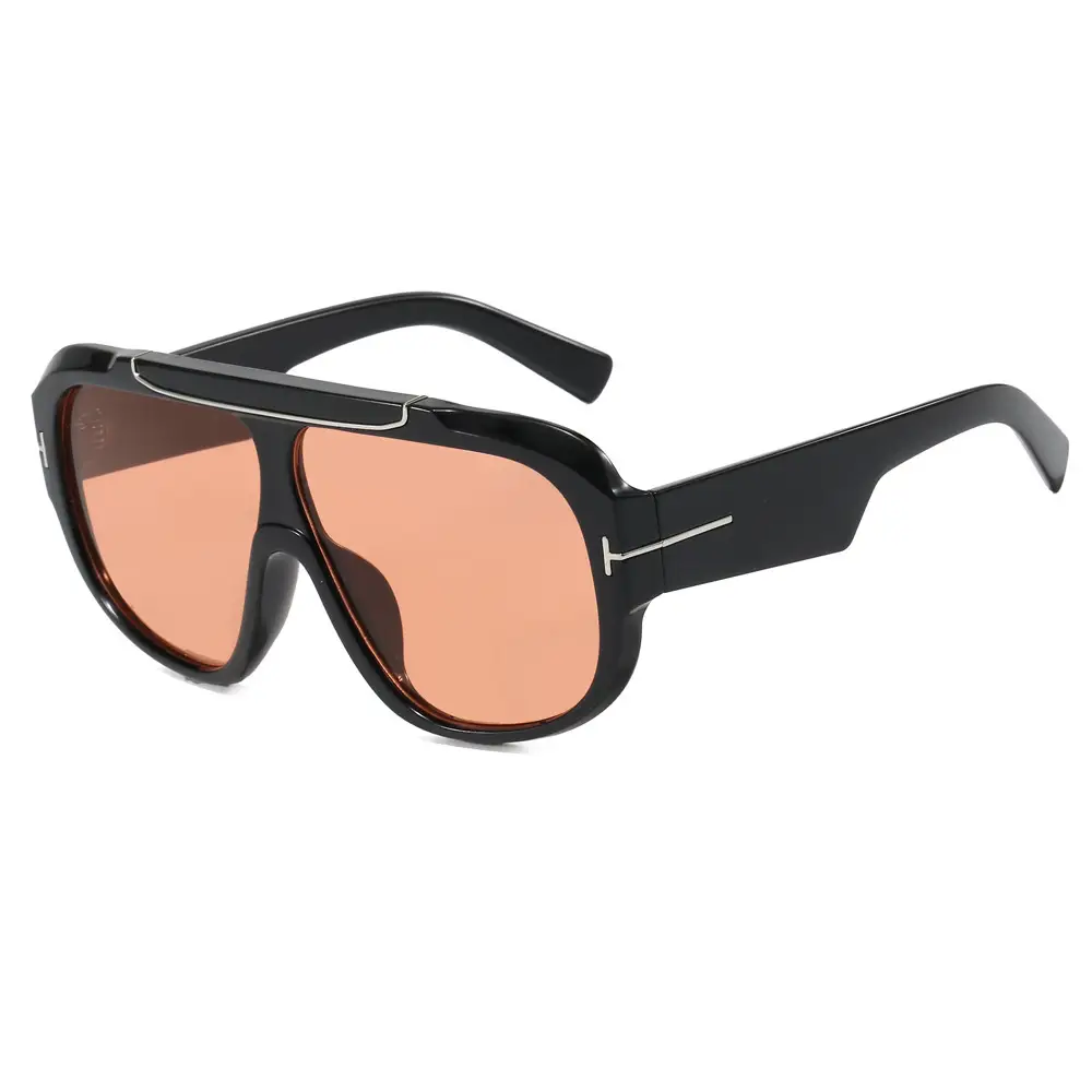 2025 T-Shape Aviator Sunglasses Black Yellow Lens - Image 4