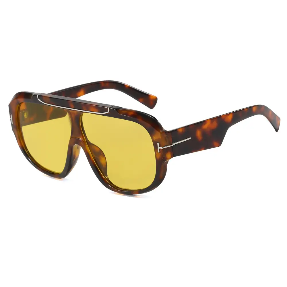 2025 T-Shape Aviator Sunglasses Black Yellow Lens - Image 5