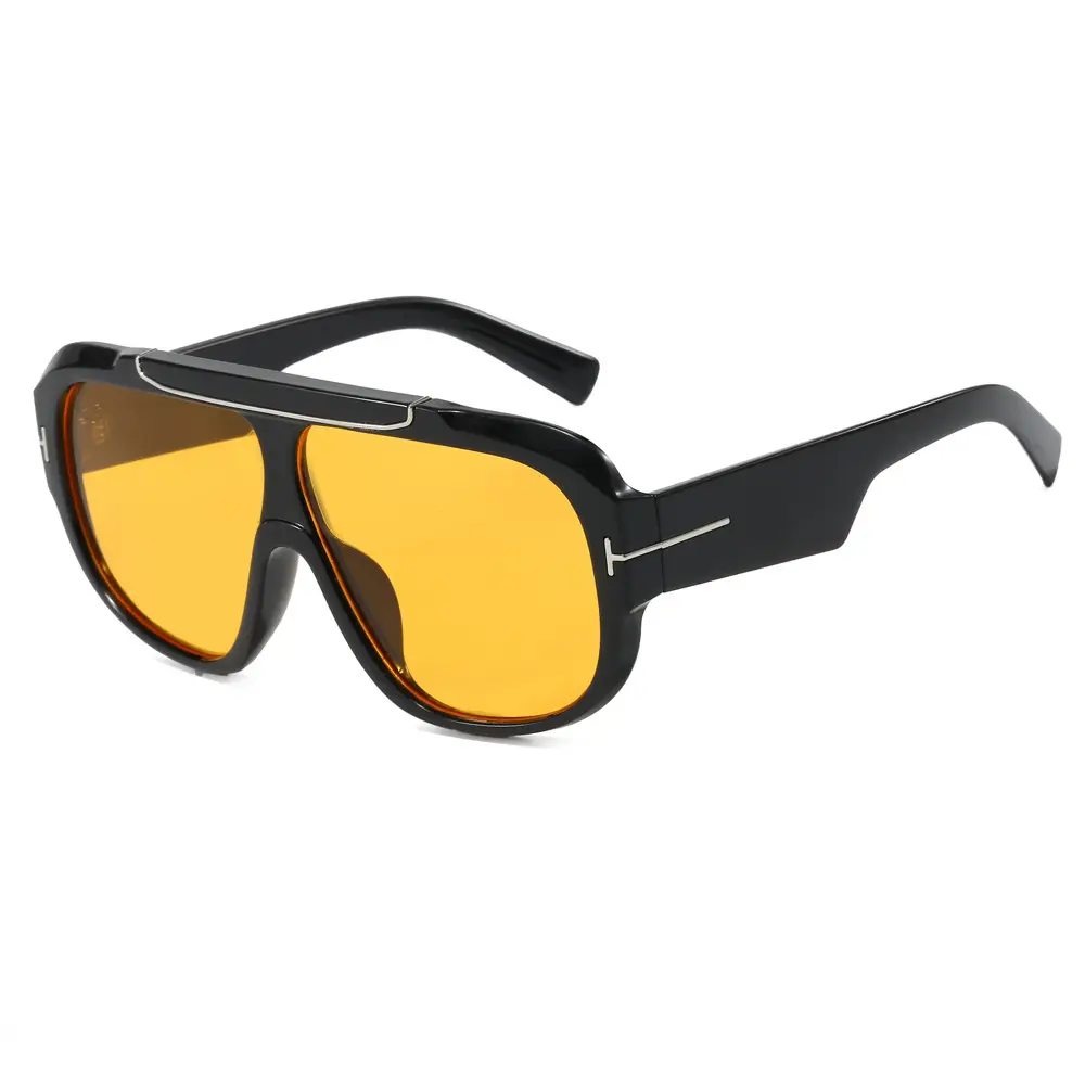 2025 T-Shape Aviator Sunglasses Black Yellow Lens - Image 6