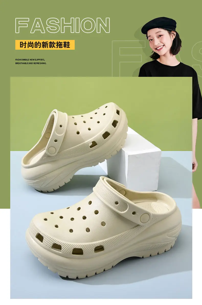 Hole Shoes Women's Summer Outer Wear Non-Stinky Feet Wear-resistant Baotou Slippers Home Non-slip Heightening All-match High-end Sandals — feature 1