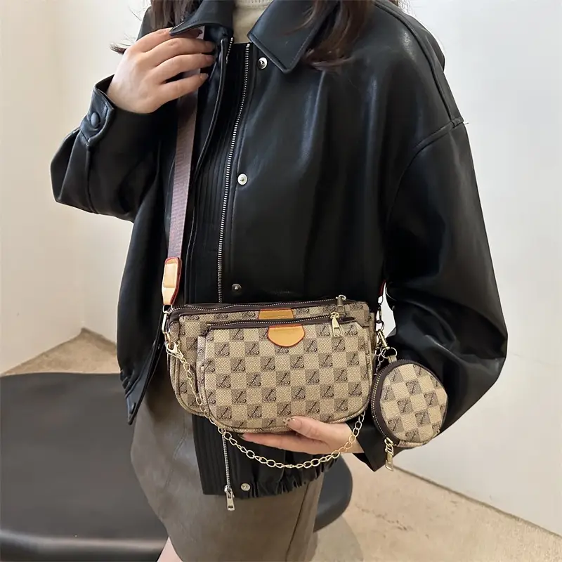 Nakamu Crossbody Bag Plaid Chain Shoulder Bag