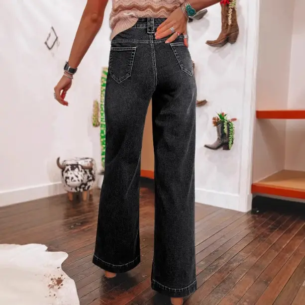 Women High Waist Wide Leg Jeans Light Blue Spring 2025
