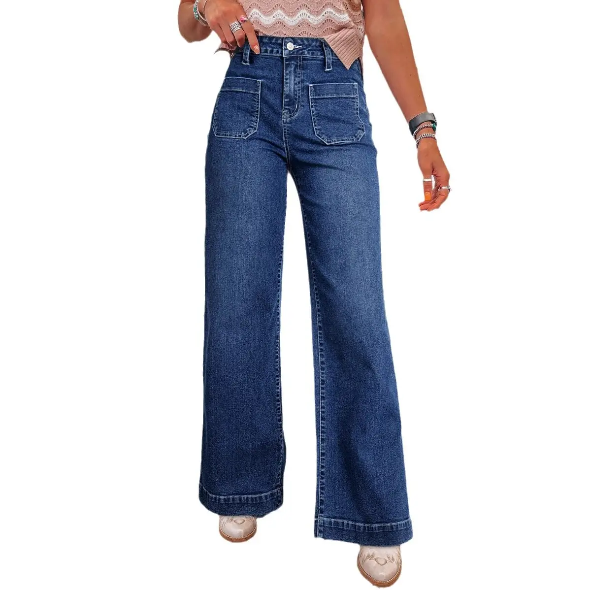 Women High Waist Wide Leg Jeans Light Blue Spring 2025