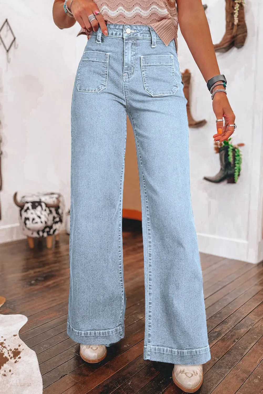 Women High Waist Wide Leg Jeans Light Blue Spring 2025