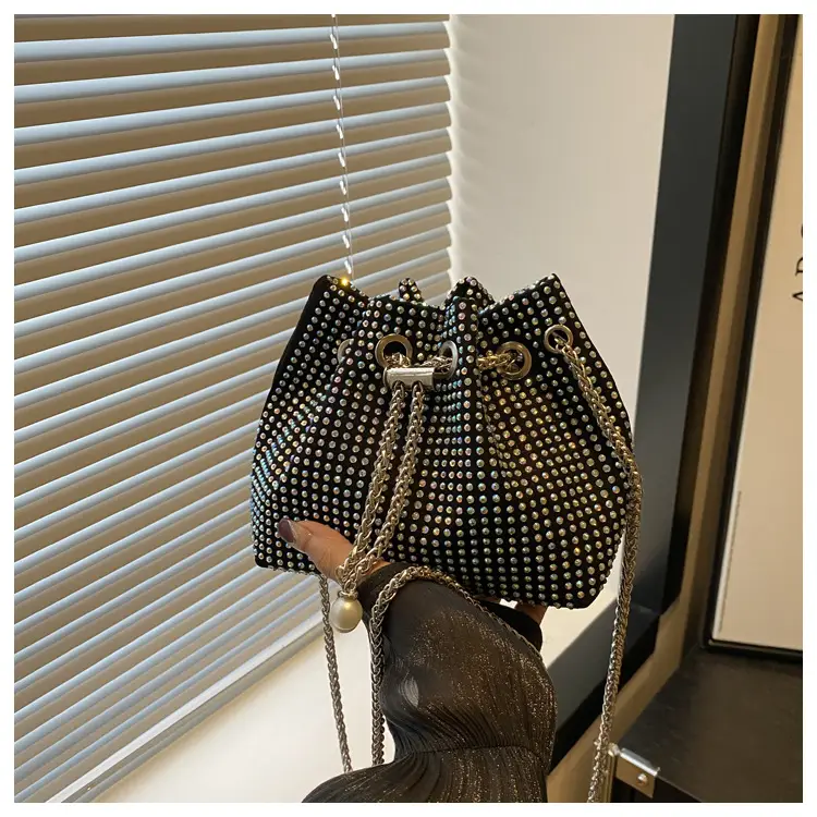Full Diamond Chain Bucket Bag for Women Black — feature 17