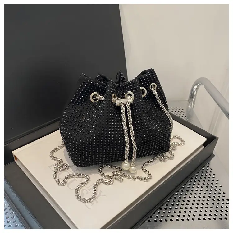 Full Diamond Chain Bucket Bag for Women Black — feature 18