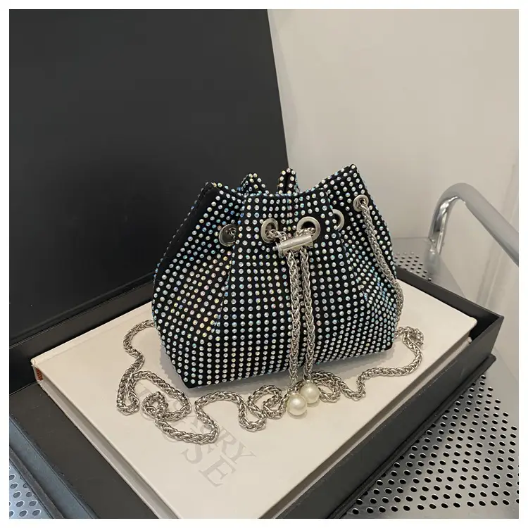 Full Diamond Chain Bucket Bag for Women Black — feature 19