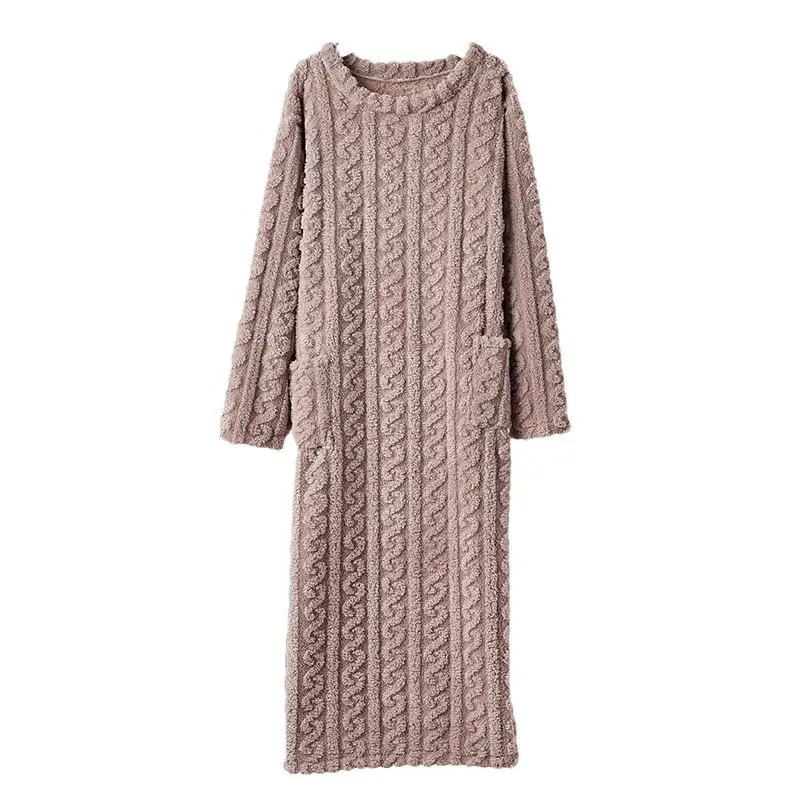 Nightgown Thickened Home Clothes Bathrobe Coral Fleece Nightgown Warm Pajamas Autumn and Winter Women's Long Long Sleeve Loose