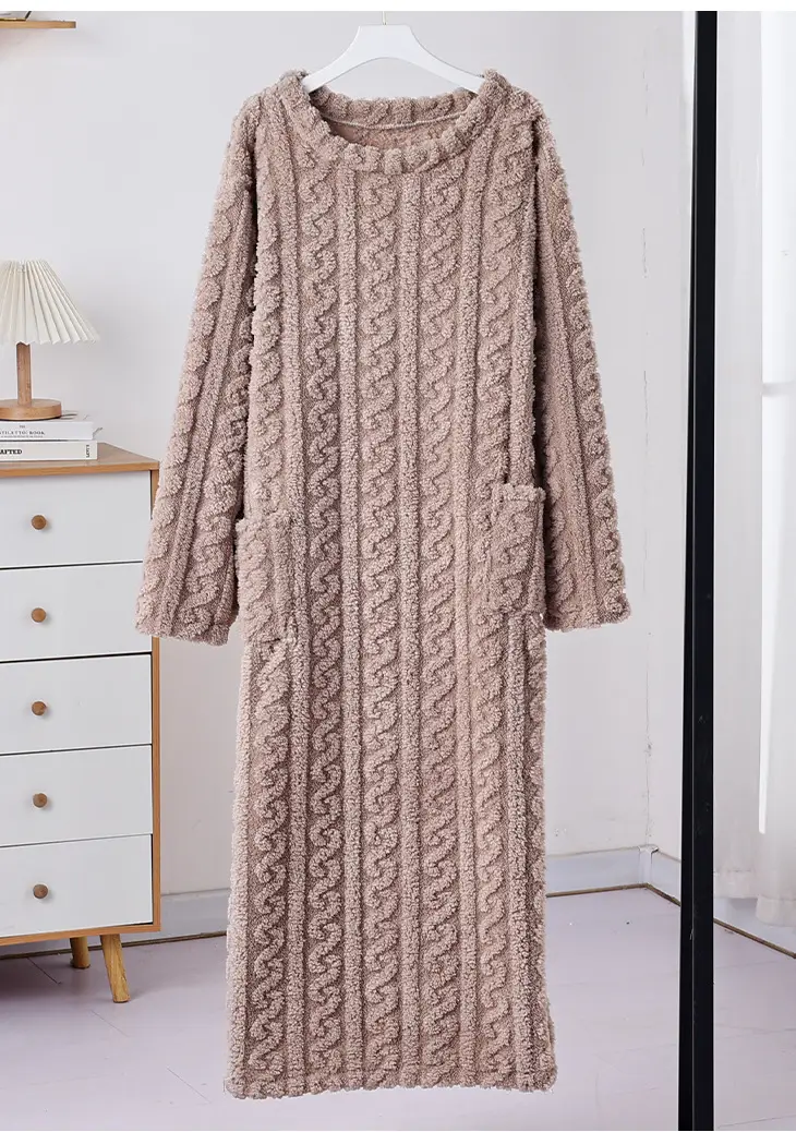 Nightgown Thickened Home Clothes Bathrobe Coral Fleece Nightgown Warm Pajamas Autumn and Winter Women's Long Long Sleeve Loose — feature 14
