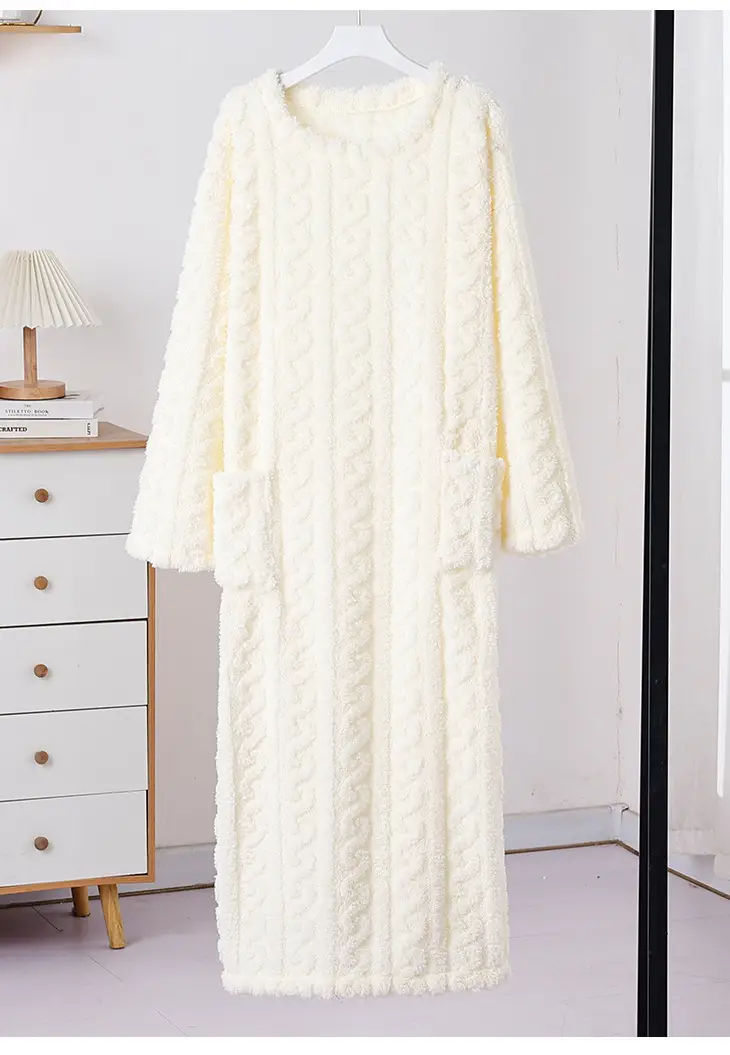Nightgown Thickened Home Clothes Bathrobe Coral Fleece Nightgown Warm Pajamas Autumn and Winter Women's Long Long Sleeve Loose — feature 15