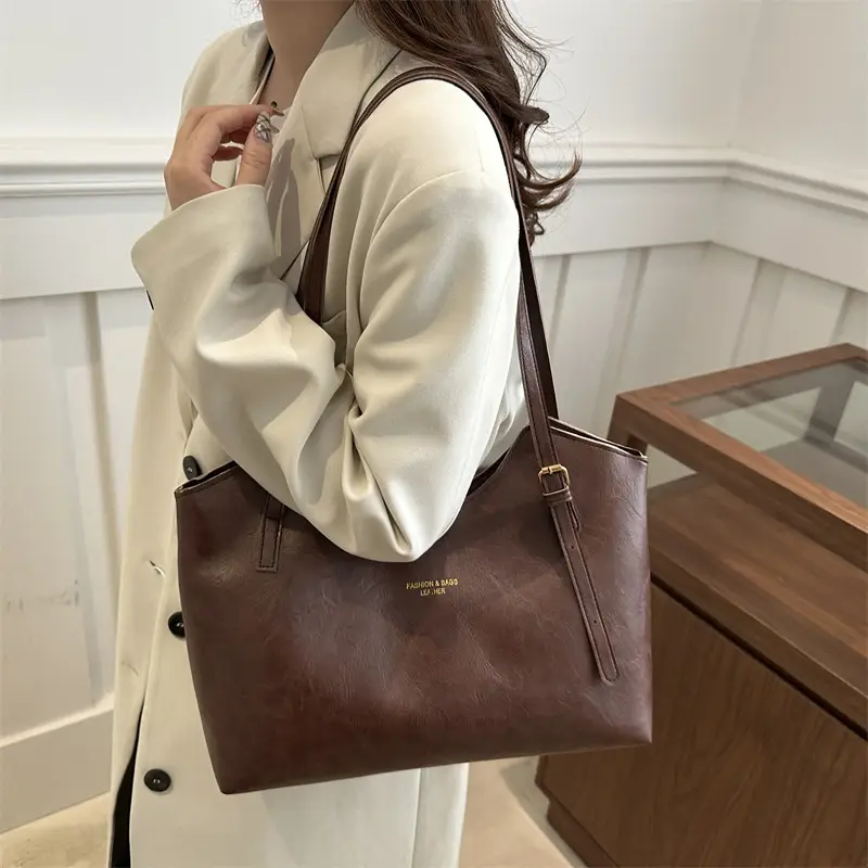 Brown Leather Tote Bag for Women Autumn Winter Commute - Image 7