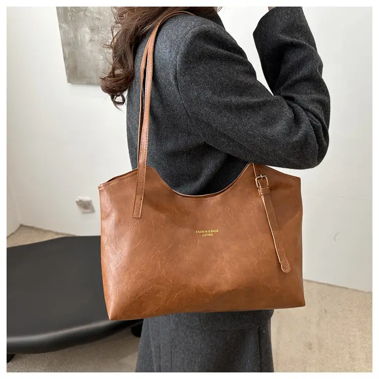 Brown Leather Tote Bag for Women Autumn Winter Commute — feature 15