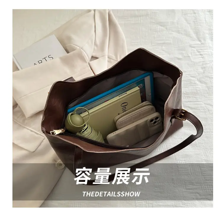 Brown Leather Tote Bag for Women Autumn Winter Commute — feature 7