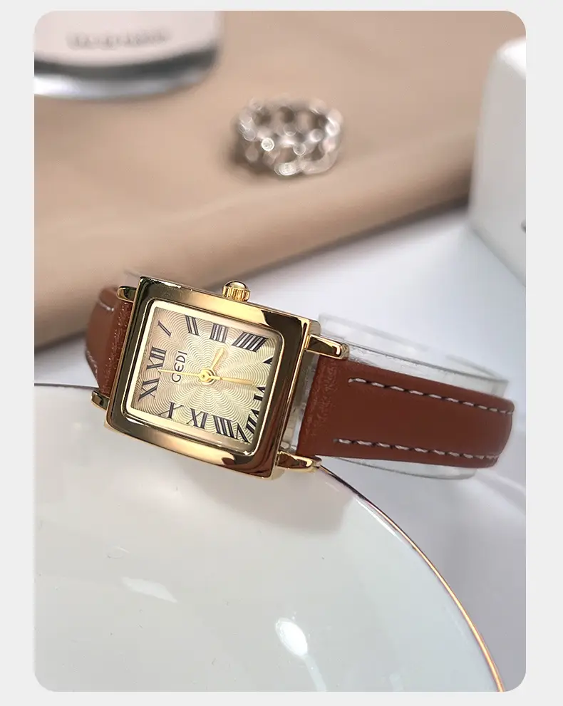 Gold Retro Square Watch for Women Waterproof Quartz — feature 12