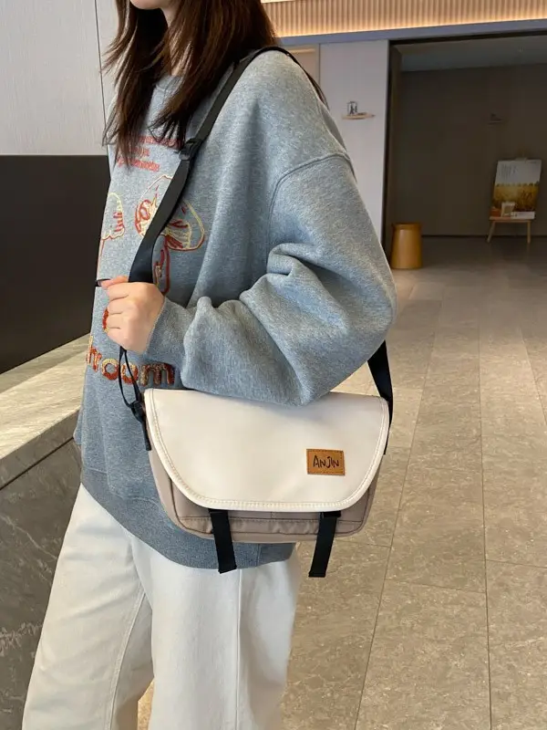 Men Women Crossbody Bag Black White Large Capacity