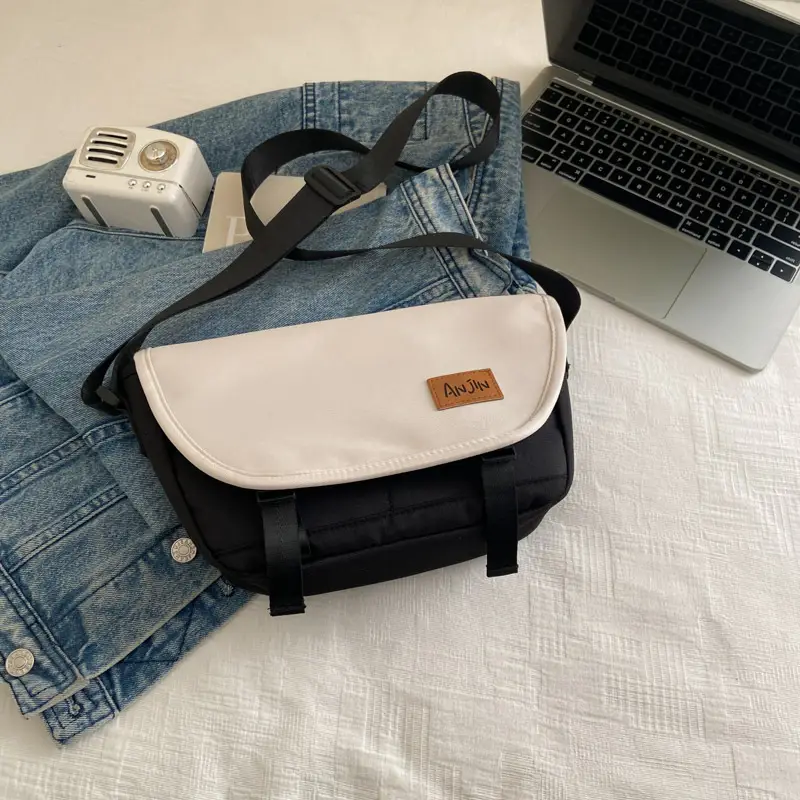 Men Women Crossbody Bag Black White Large Capacity