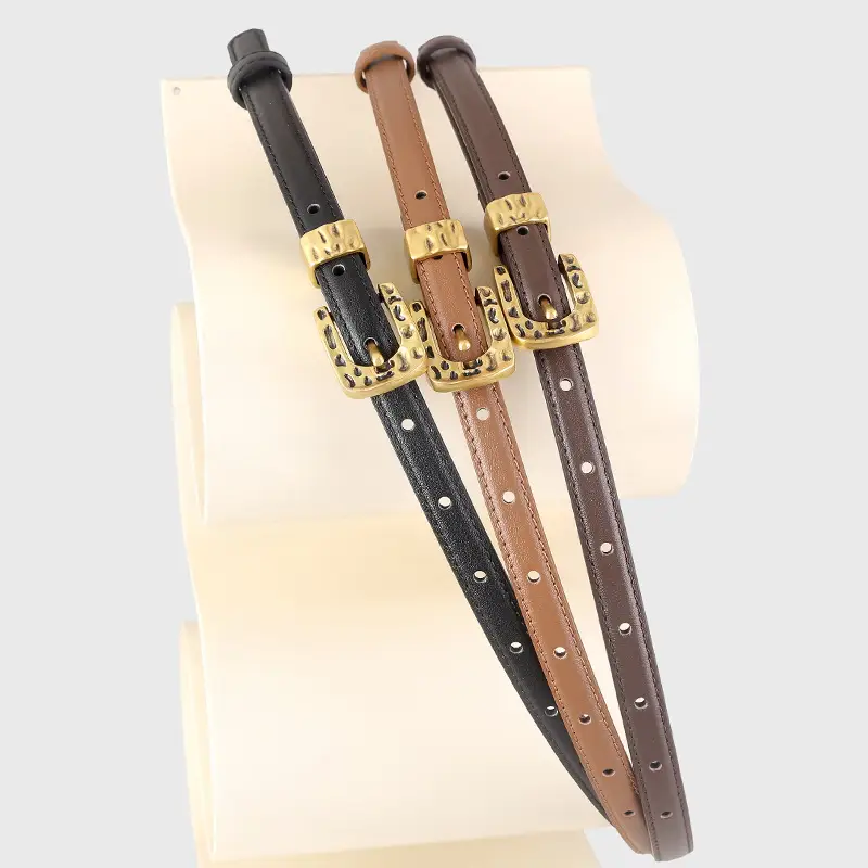 Women's Genuine Leather Thin Belt with Silver Buckle - Image 7